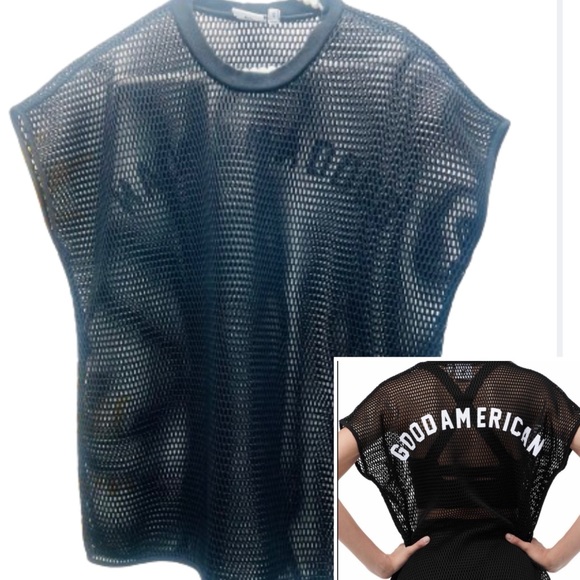 GOOD AMERICA Warrior Mesh Cover Up Workout Top Oversized Short Sleeve Medium - Picture 1 of 12